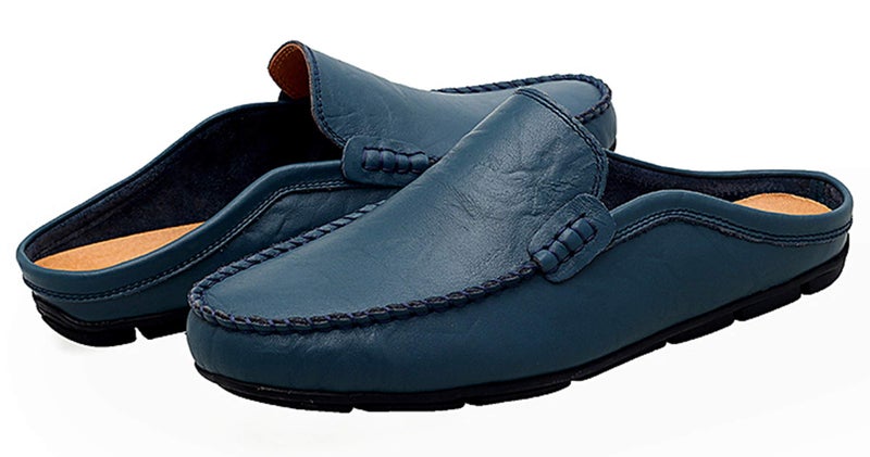 Go Tour Mens Mules Clog Slippers Breathable Leather Slip on Shoes Casual Loafers Blue 10/45 - Image 3